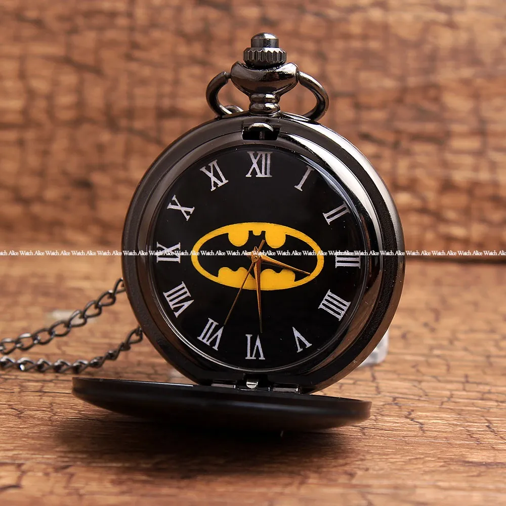 Аниме Супер герой Бэтмен карманные часы Мальчики мультфильм кварцевые карманные брелоки часы ожерелье цепь для фанатов подарки часы Relogio De