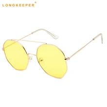 Негабаритных восьмиугольных солнцезащитных очков женские дизайнерские брендовые прозрачные желтые карамельные Солнцезащитные очки женские UV400 большая металлическая оправа