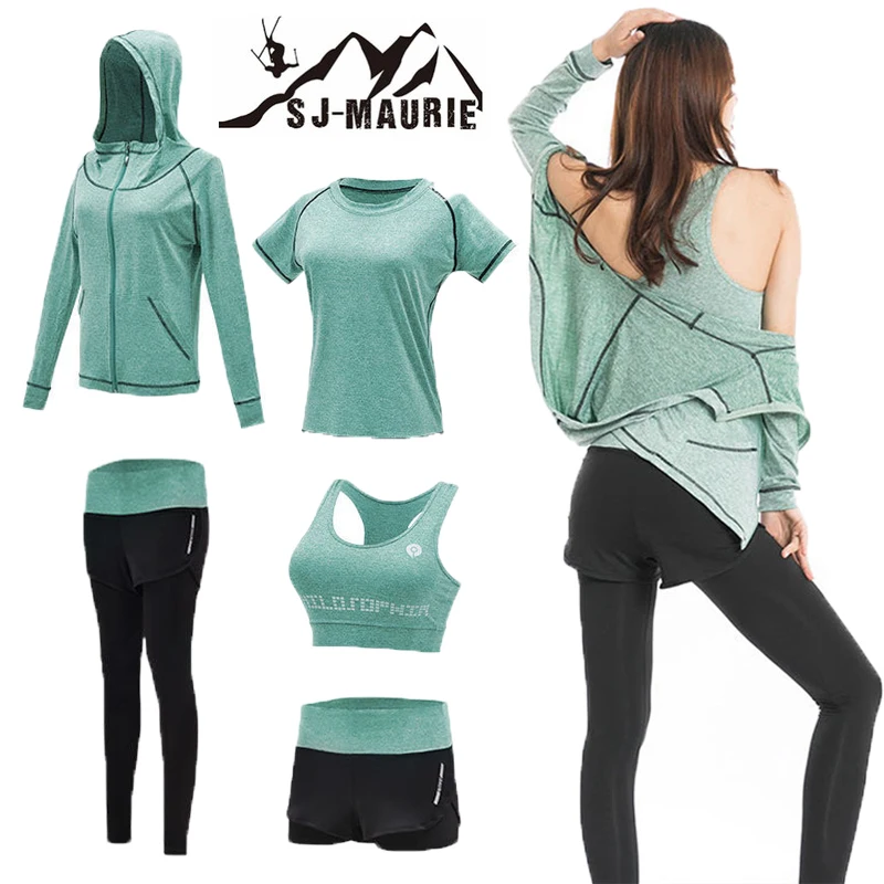

5Pcs/Set Women Fitness Training Sportswear Professional Running Sets Athletic Gym Tracksuit Yoga Set With Running Bras