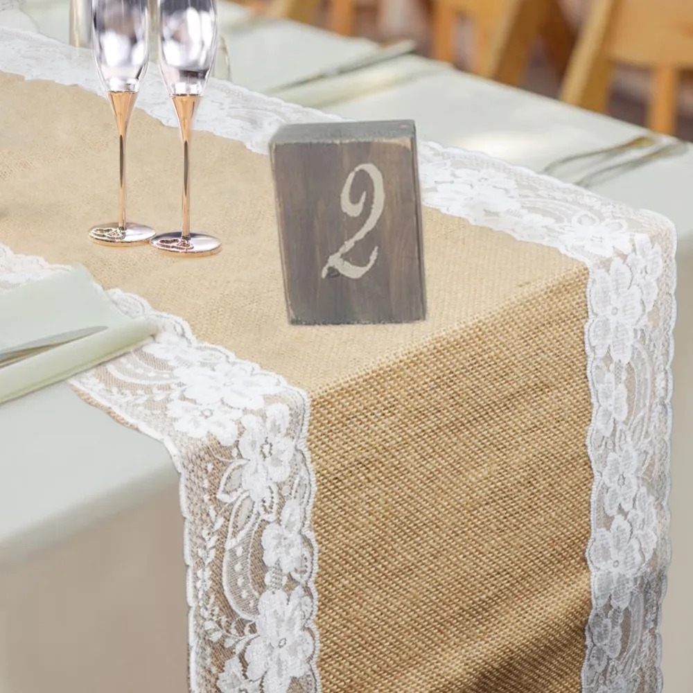 78ft Beautiful Hessian and Lace Table Runner 