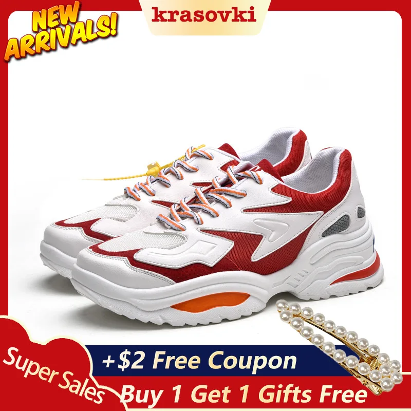 

Krasovki Women Sneakers Thick Sole Ladies Platform Shoes Chunky Dad Sneakers Chaussures Femme Casual Shoes Dropshipping
