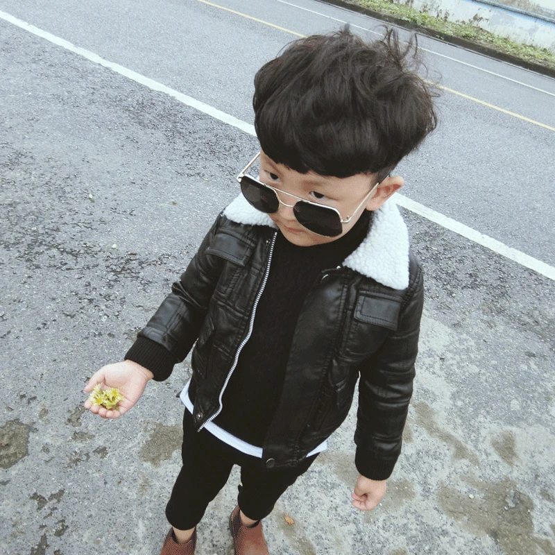 

New Winter Fashion Kids Leather Jacket Boy PU Velvet Jacket Children Leather Outwear for Boy Baby Girl Jackets Kids Coat 1-5 T