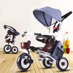 2 в 1 детский трехколесный велосипед 1-5 лет легкая складная детская коляска двухстороннее толкаемое поворотное сиденье