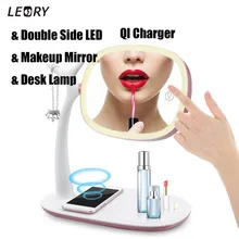 360 Degree Rotation QI Wireless Charger Phone Pad Desktop Lamp Make-up Mirror with Touch Switch Lighting for Samsung for Iphone
