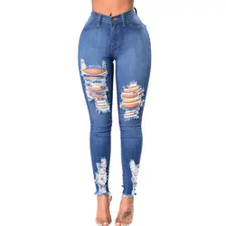 2019 новые модные рваные с высокой талией джинсы женские стрейч брюки Pour Dames женские узкие брюки джинсы De Mujer D1