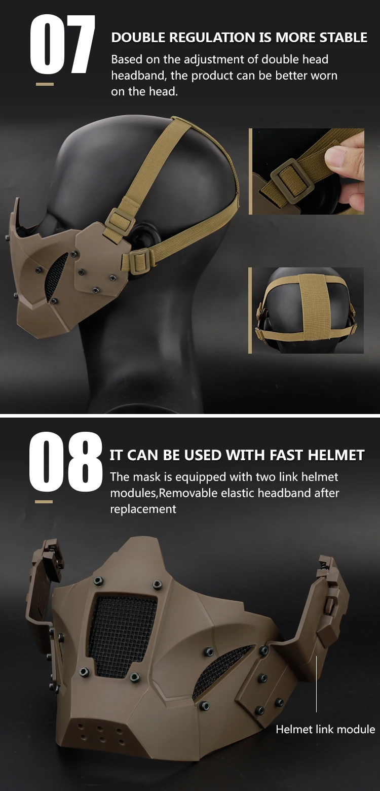 WosporT тактический Airsoft аксессуары для пейнтбола гладить маска воина Половина маска Применение с быстро шлем Военная для CS съемки