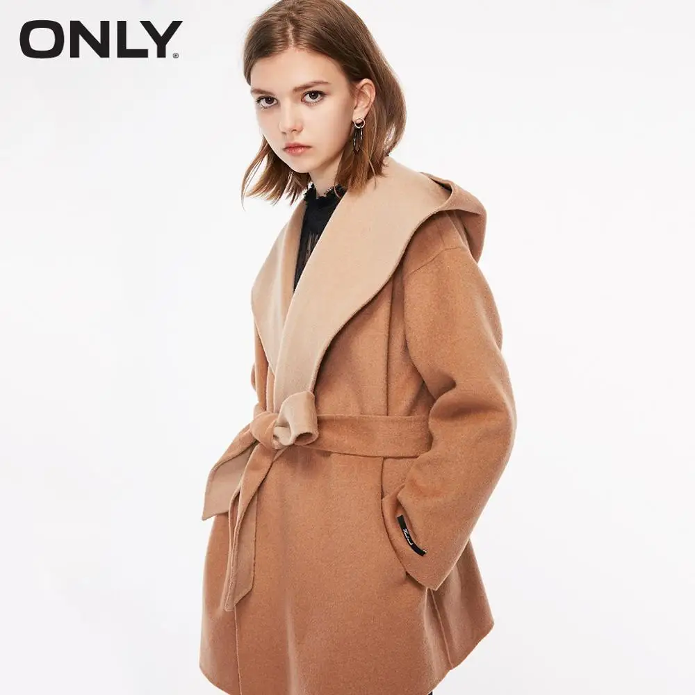 Только женское зимнее Новое двустороннее шерстяное пальто с поясом и капюшоном | 11836T505 - Цвет: LION