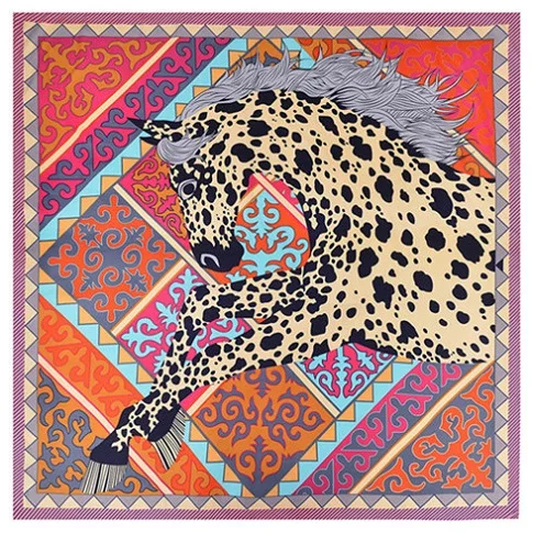 POBING роскошный брендовый шелковый шарф для женщин геометрический Леопардовый Единорог принт квадратные шарфы большой платок Femme саржевый Шелковый весенний шарф - Цвет: Purple Edge