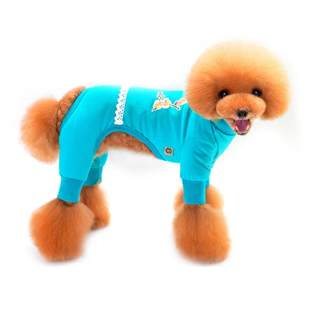 

2Colors Puppy Cat Cotton bend Coat Four Leg Sweatshirt Jacket Chinese Style Plum Blossom Cute Pet Dog Clothes 5Size