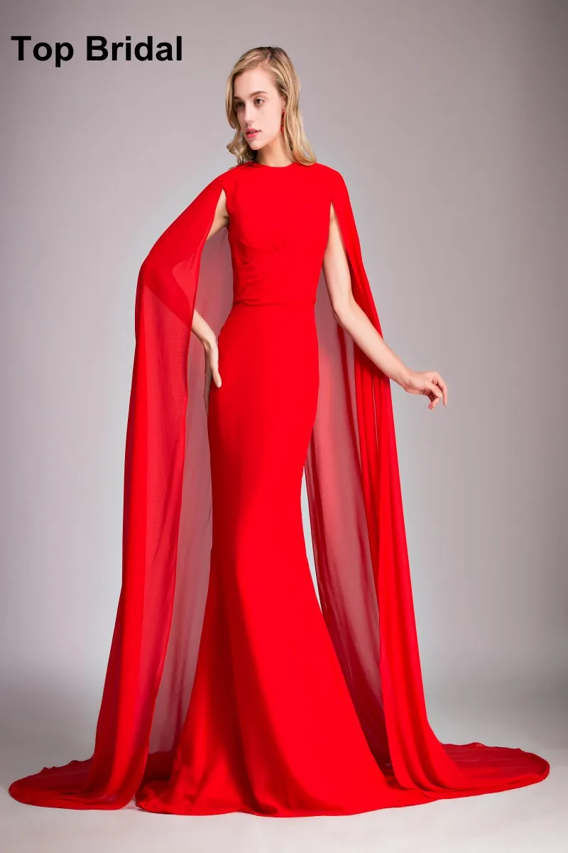 Fishtail Long Evening Dresses with Capes Elegant Dress Long Robe Soiree