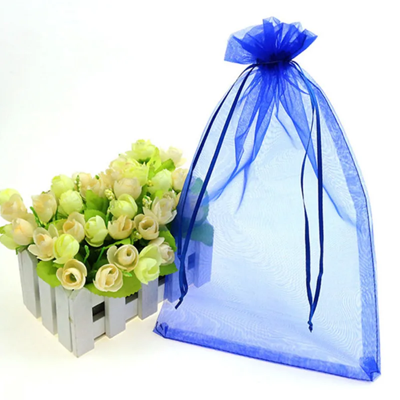 100PCS/lot 8*11CM Drawstring Organza Jewelry Organizer Pouch Satin Christmas Wedding Gift Bag Jewelry Bag organza bags small 5Z