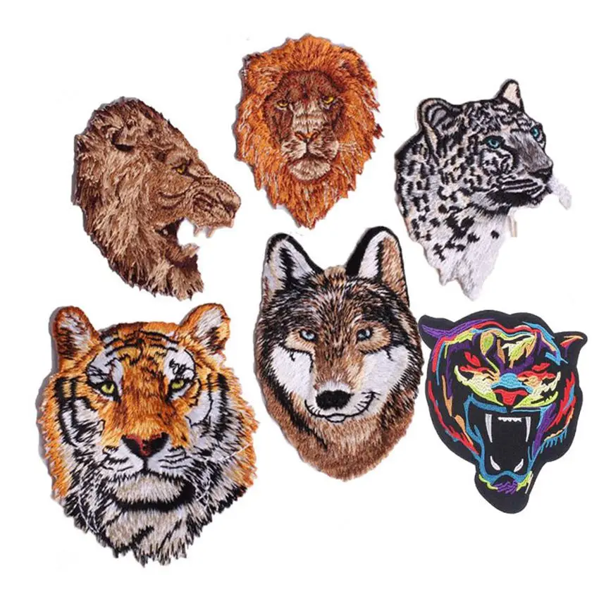 

New Cartoon Wolf Tiger Lion Leopard Embroidery Parches Patch for Clothes Iron on Patches Applique Diy Accessorie for Child