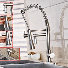 Вытяжной пружинный никелевый матовый кухонный дизайнерский смеситель с крышкой