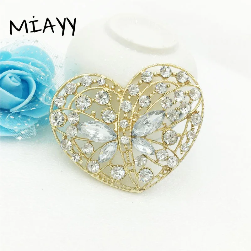 New Vintage Crystal Rhinestone Heart Butterfly Brooch Jewelry Women Clothes Accesseries Silver Golden Bridal Wedding Pins | Украшения и