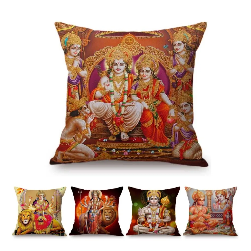 

Hindu God Lord Goddess Vishnu Hanuman Krishna Hinduism Worship Home Decorative Sofa Pillow Case Indian Culture Art Cushion Cover