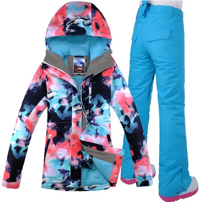 GSOU, снежный качественный женский горнолыжный костюм, куртка и штаны, Женская куртка для сноубординга и брюки, лыжный комплект для женщин - Цвет: dark blue