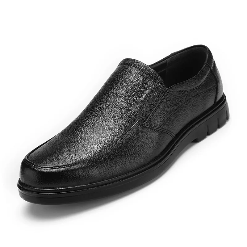 Genuine Leather Men Dress Shoes Thick Bottom Slip On Casual Office ...