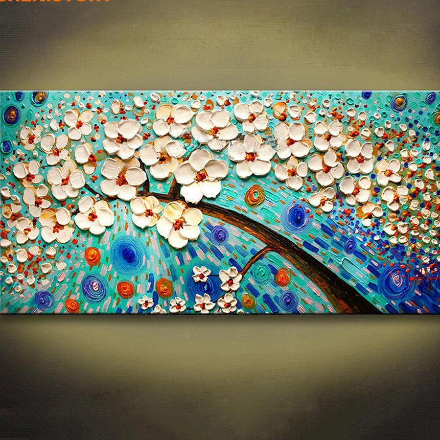 

Unframed Blue Flower Modern Picture Palette Knife Painting Handpainted Home Decor Painting & Calligraphy For Living Room Decor
