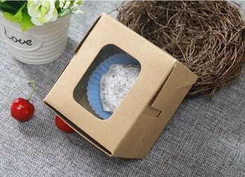 

8*9*7.5cm Kraft paper box with PVC open Windows/Muffin Cake Box/cup Cake box /pudding 100pcs/lot