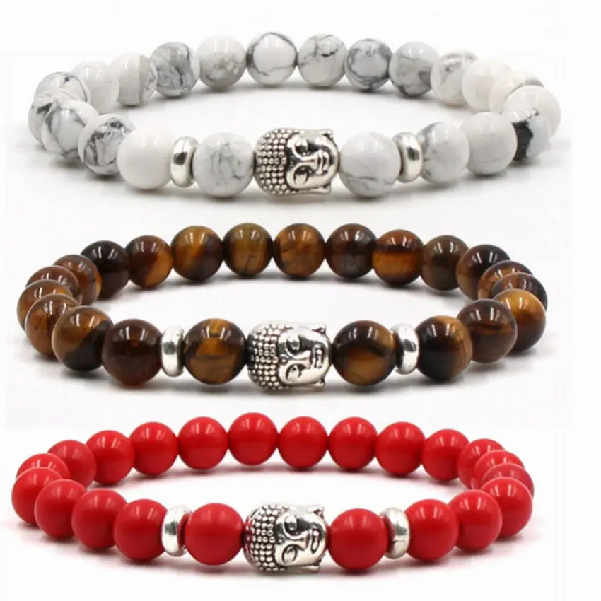 

DIY Men Women hcarm Handmade Elastic Band Nylon String Buddha Head Beaded Bracelets & Bangles Jewelry Accessories For Male