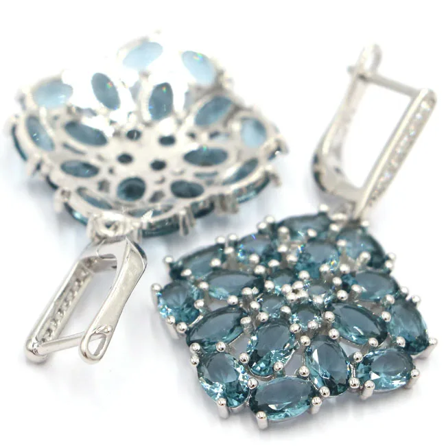 

SheCrown Long 12.4g London Blue Topaz Natural CZ Valentine's Day Gift Silver Earrings 68x19mm