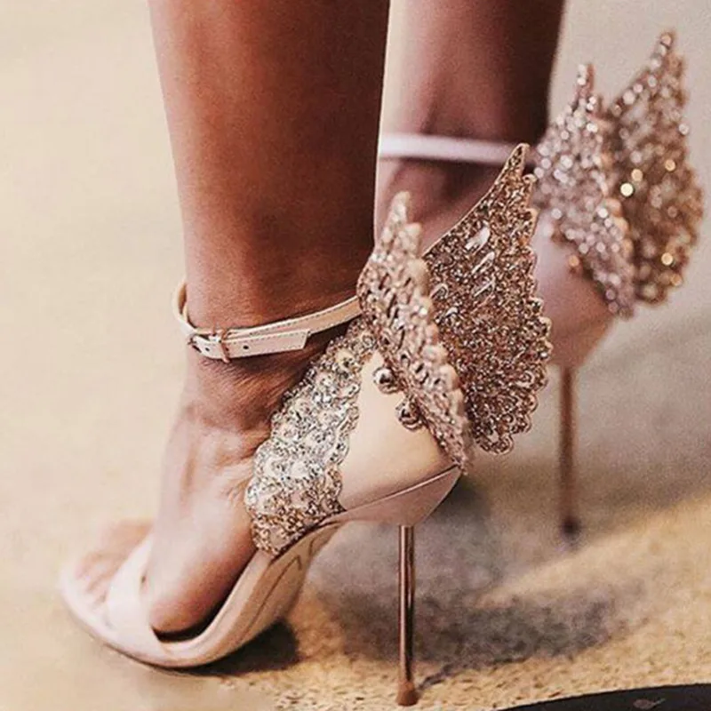 rose gold heels with butterfly