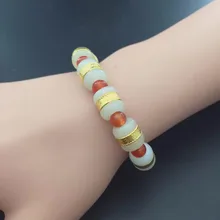 Природный и натуральный нефрит дорожный браслет, с красным агатом beads1660