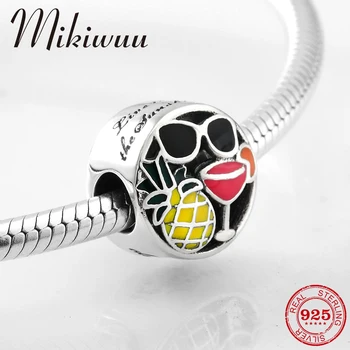 

Summer beach Champagne and Sunglass 925 Sterling Silver Colorful Enamel bead Fit Original Pandora Charm Bracelet Jewelry making