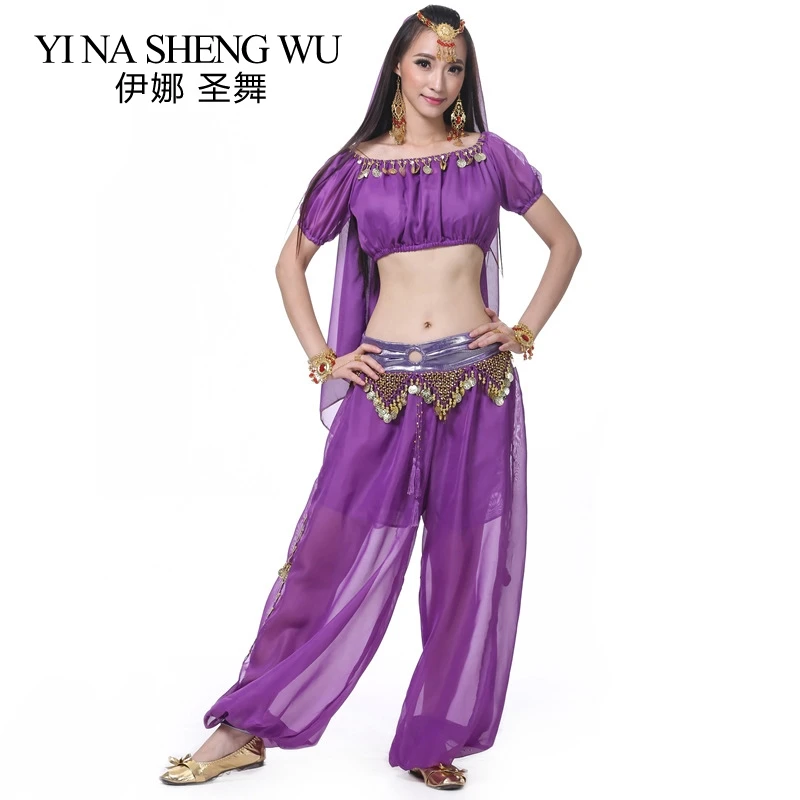 

Adults Belly Dance Set Belly Dance Costumes Indian Bollywood Dance Performance Set 2pcs/4pcs Set Top Pants Head chain Head-veil