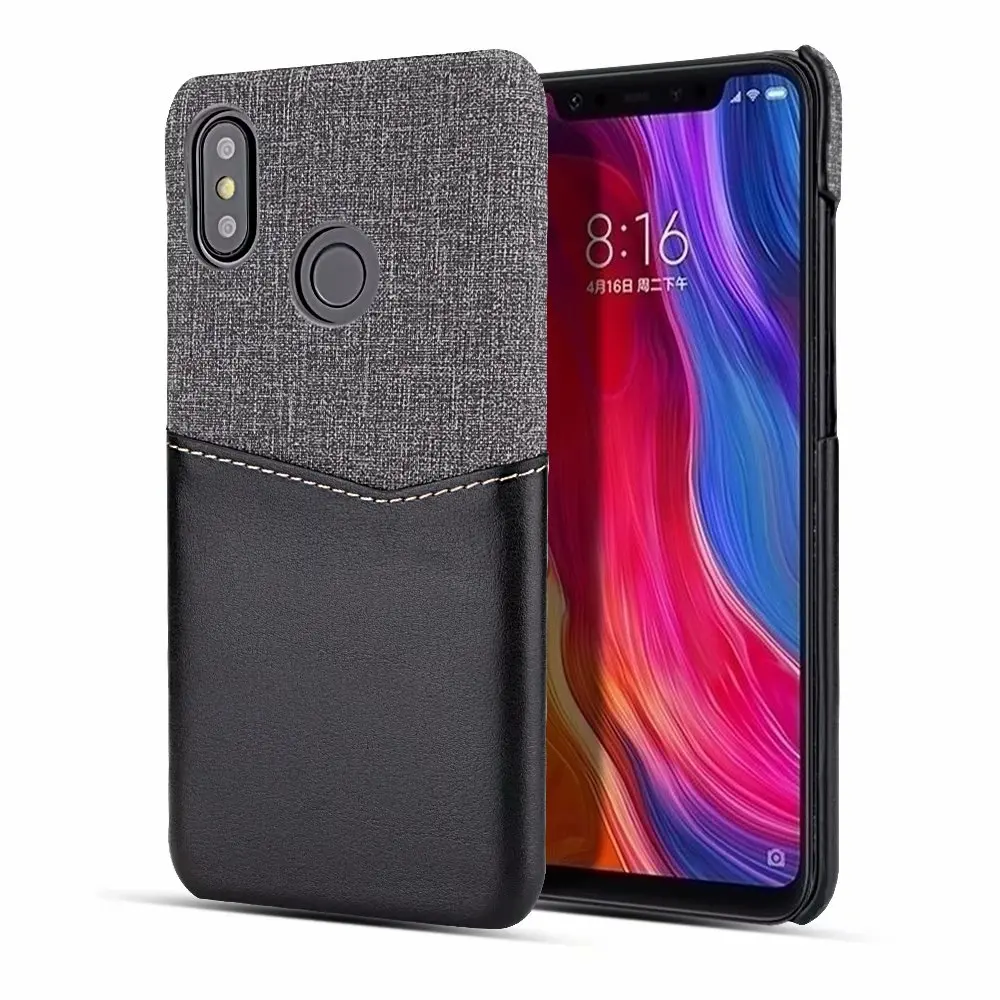 

Leather+Fabric Case for Xiaomi Mi 8 SE Explorer 6X A2 5X A1 Redmi 5 Plus Note 5 Pro Case BlockColor Card Slot Cover Funda Bumper