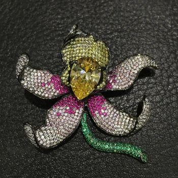

925 sterling silver wich cubic zircon flower brooch pins Orchid Brooch Romantic Fine women jewelry for coat or dress