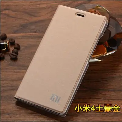 Размер Xiaomi Mi4 чехол-подставка из искусственной кожи чехол для Xiaomi Mi4 M4 чехол для телефона флип-чехол для Xiaomi Mi4 M4 - Цвет: Золотой