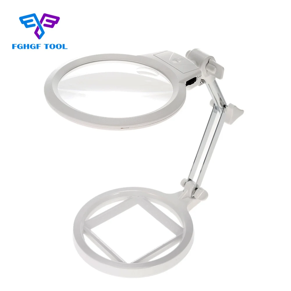 online FGHGF Multi funcional Dobrável 2X 6X Lupa Lupa Lupa Com 2 Luzes LED Desk Tabela de Escala de Medição Ferramenta