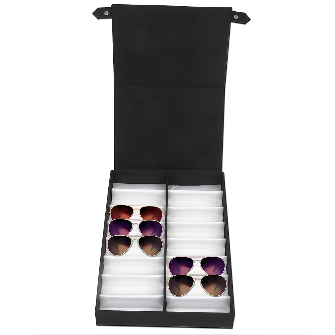 Glasses display case 16 pairs Storage box with foldable lid for