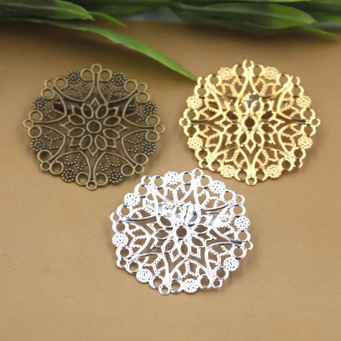 Retro Brooch Bases Pin Back 30mm Filigree Flower Settings Blanks