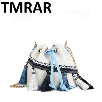 

2019 New cute small mini drawstring bucket canvas handbag with tassel good quality shoulder bag design crossbody bags qn383