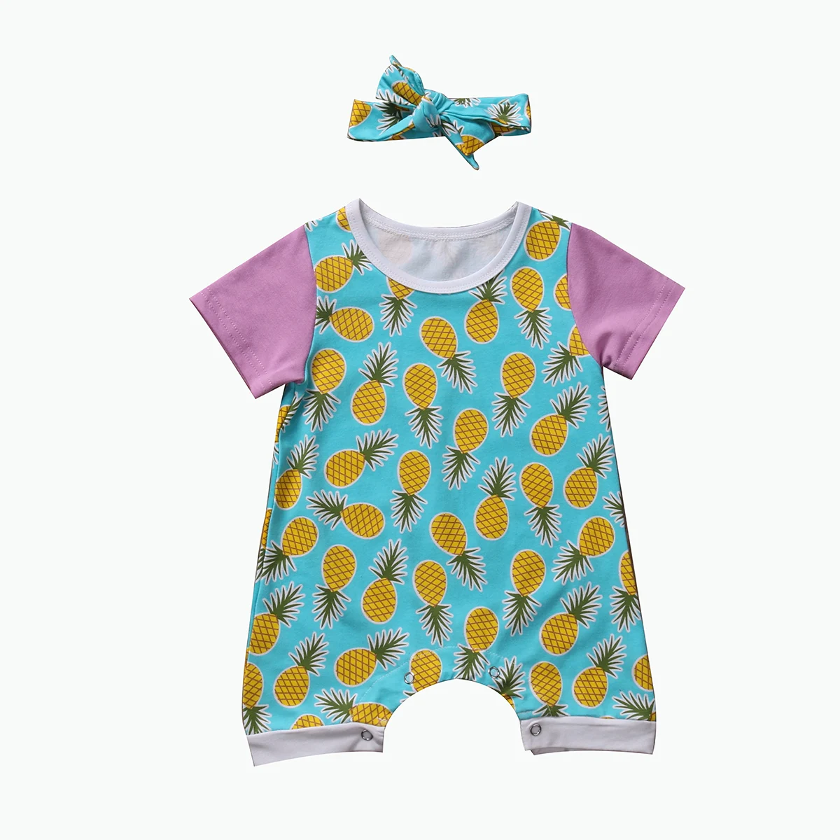 Cotton Newborn Infant Baby Girl Rompers Clothes Short Sleeve Pineapple