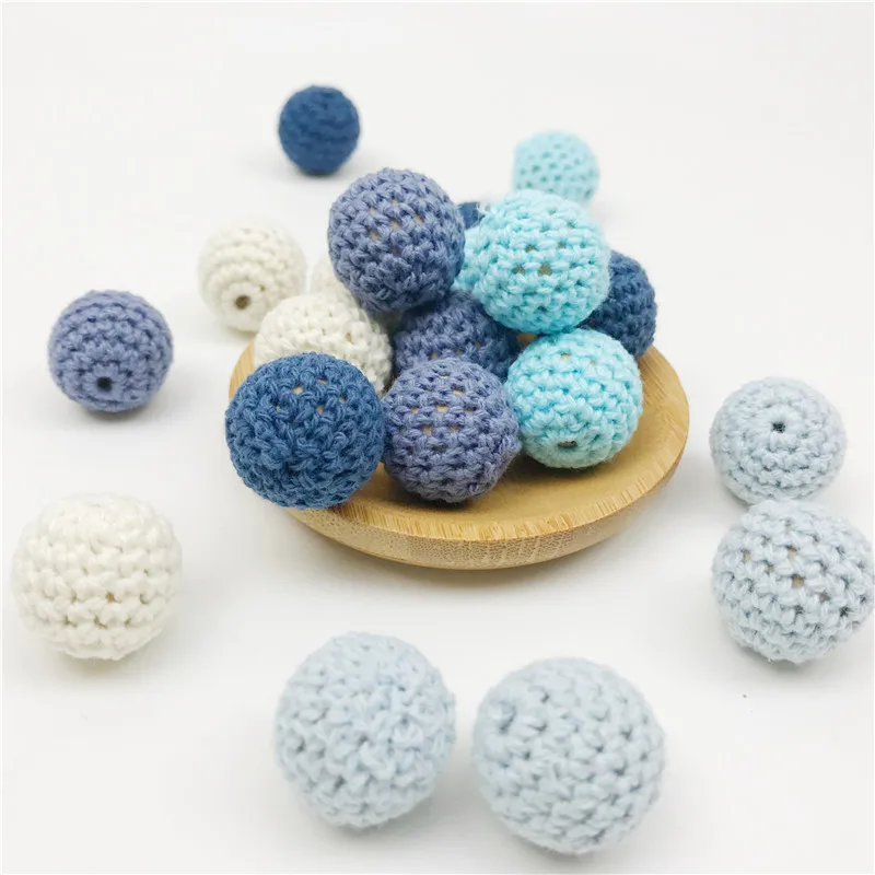 

10pc/lot Wooden Crochet Covered Beads Colour Mix Ball 20mm For Baby Teething Diy Necklace Mini Crochet Bead