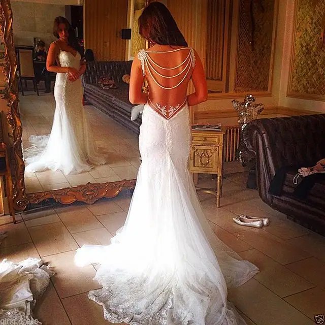 2019 encaje sin espalda vestidos de novia vestido sirena vestido de