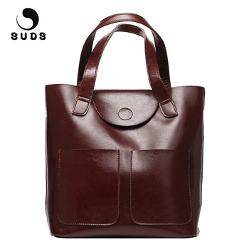 

SUDS Brand Genuine Leather Women Shoulder Bags Designer Handbags High Quality New Fashion Large Capacity Female Travel Tote Bags