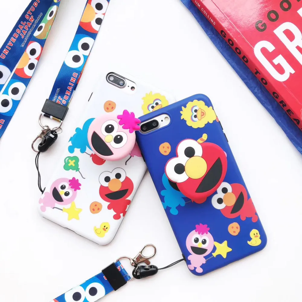 

maosenguoji Airbag bracket rope Sesame Street funny Mobile Phone Case for iphone 6 6s 6plus 7 8 plus X XR XS MAX fashion case