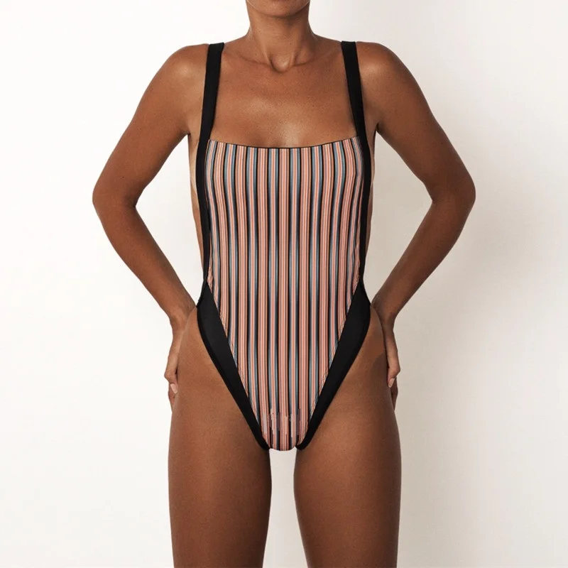 Bonitakinis Adjustable Slings Swimsuit Women Striped Thong One Piece