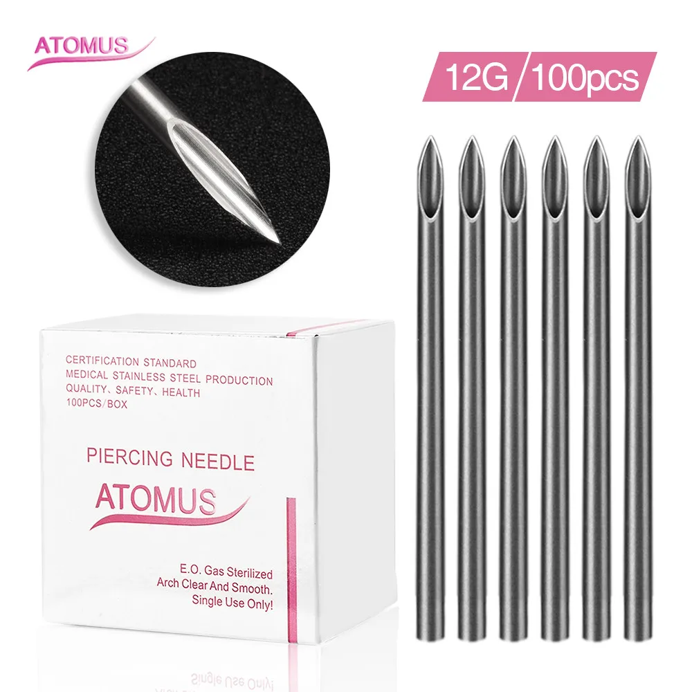 

ATOMUS 100pcs Piercing Needles Sterile Disposable Body Piercing Needles 12G For Ear Nose Navel Nipple