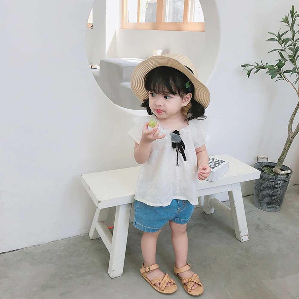 Baby Clothes Toddler Girl Kid Cute Tee Tops Sweet Japanese Style Summer Doll Shirt Bow Short-Sleeved Shirt White Blouses Collar