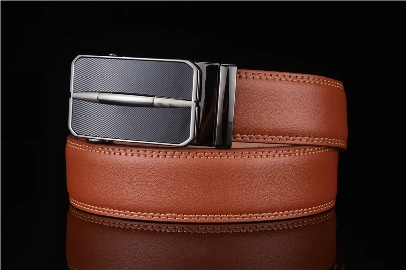 Plyesxale Men Leather Belt Automatic Buckle Mens Belt For Jeans Fashion Brand Brown Mens Belts Luxury Genuine Leather G43