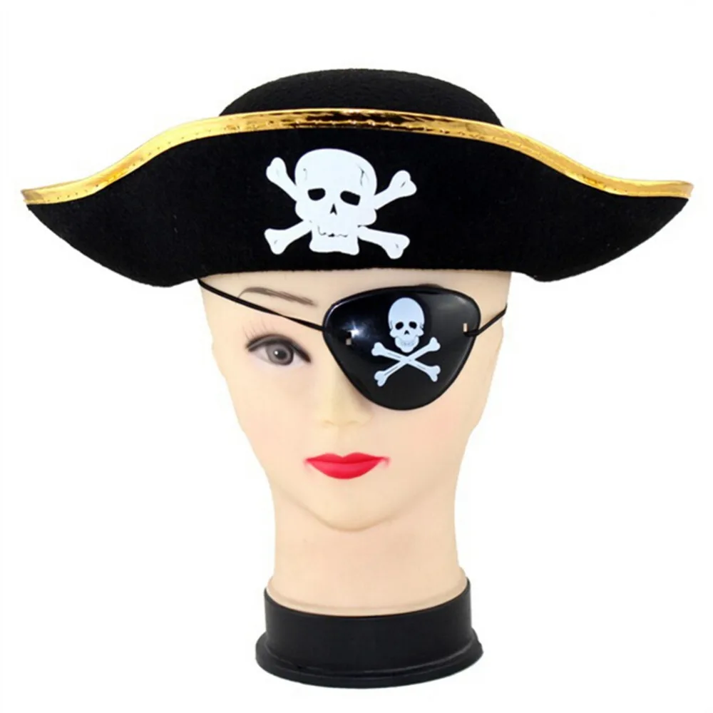 

Halloween Costume Pirate Hat Girls Boys Triangle Pirate Cap Halloween Party Masquerade Costumes Black 2017 New without goggles