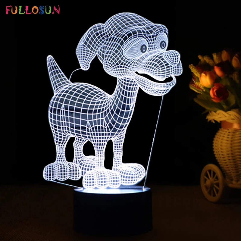 Прекрасный 3D светодиодный маленькая собака светильник светодиодный животного Форма красочные ночника USB Мощность сенсорная кнопка