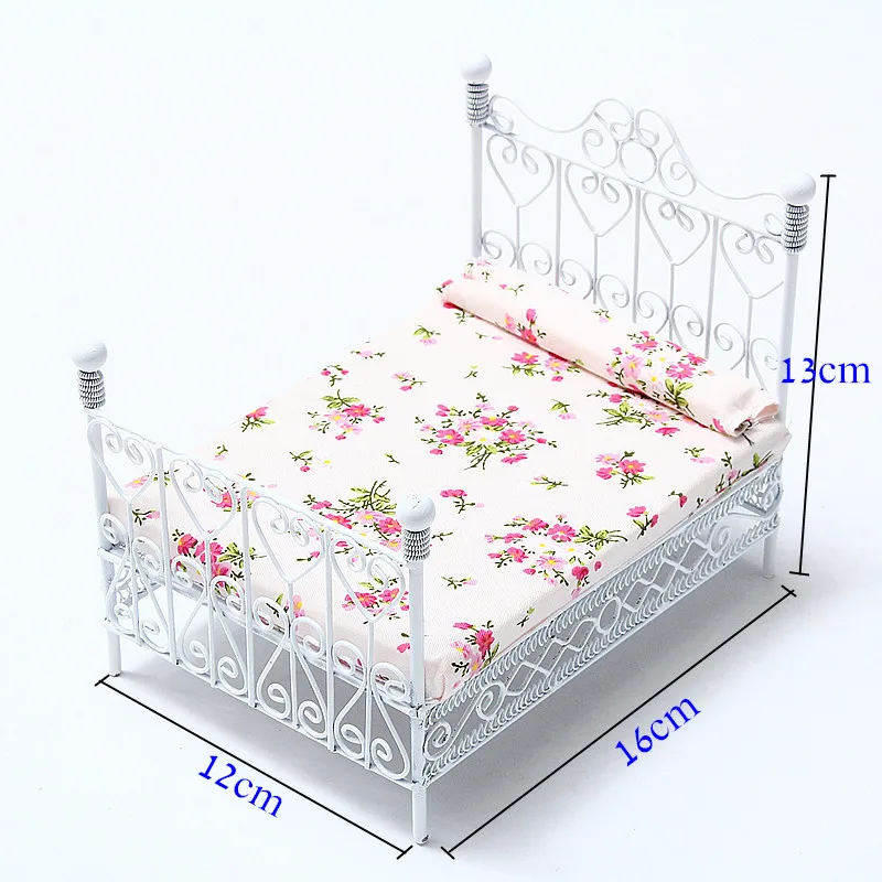 ABWE Best Sale 1: 12 Dollhouse Miniature Bedroom Furniture Metal Bed With Mattress Accessory Toy