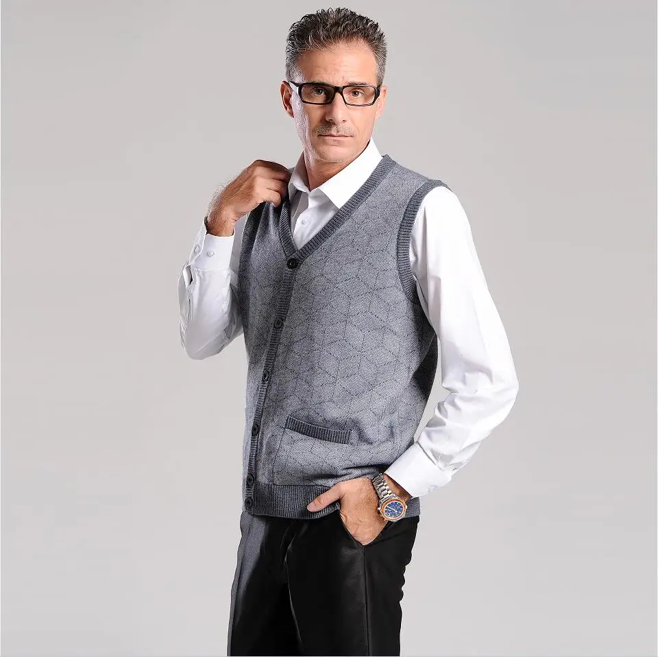 Men cashmere knitted sweater vest 2017 Autumn and Winter casual man