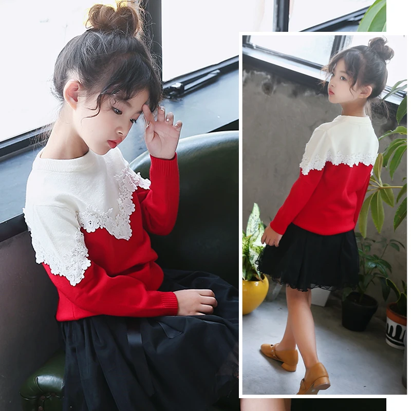 

2017 High Quality Kids Girls Sweaters Children Winter Warm Black Pullover Outerwear Knitted Sweater For Girls Christmas Clothes